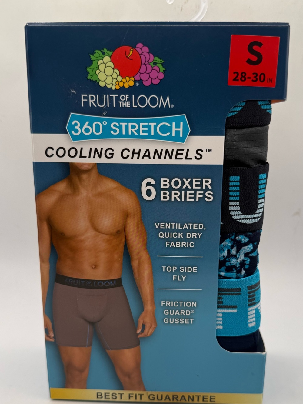 Fruit of the Loom Men's 6-Pack Boxer Briefs S (28-30) 360 stretch cooling ch.